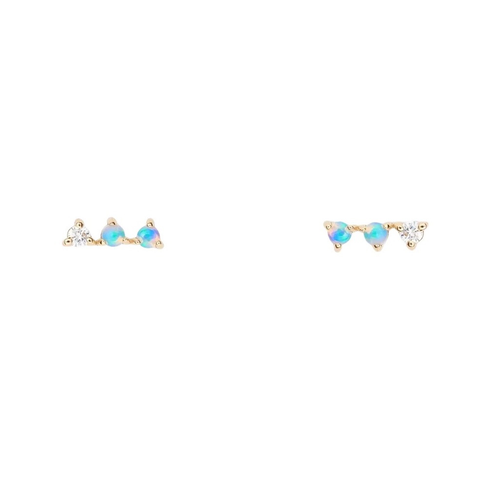 Wwake | Three-Step Opal and Diamond Stud Earring (Single)